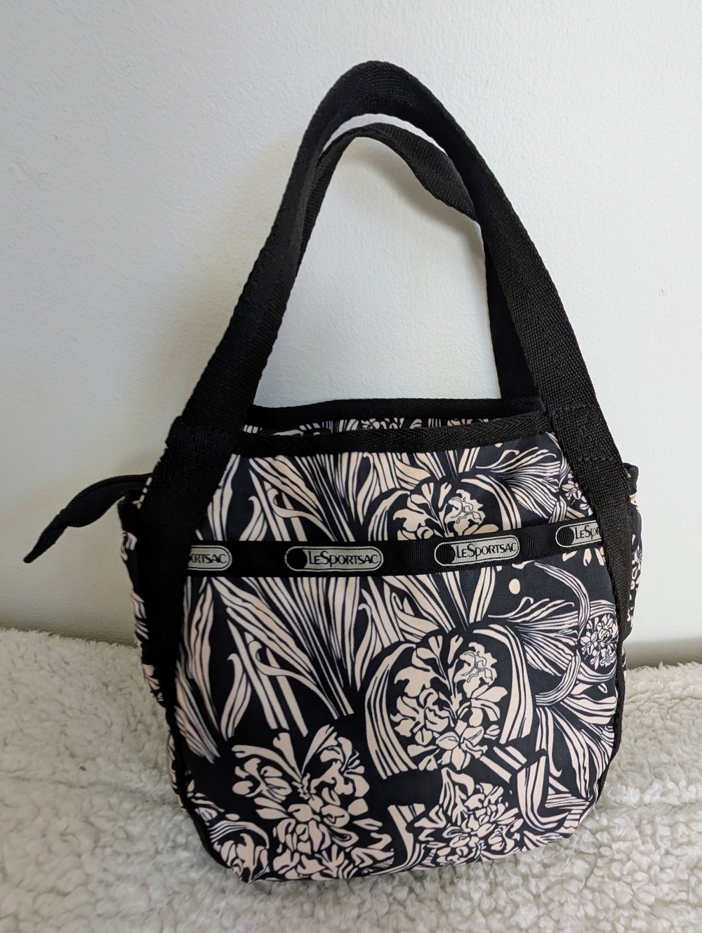 LeSportsac Black White Floral Mini Crossbody Handbag